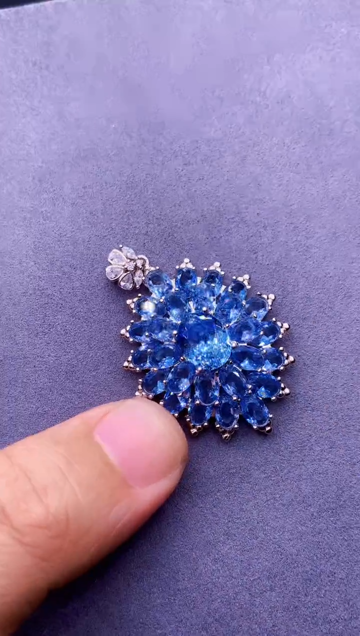 海蓝宝石颈饰银S925镶嵌0000