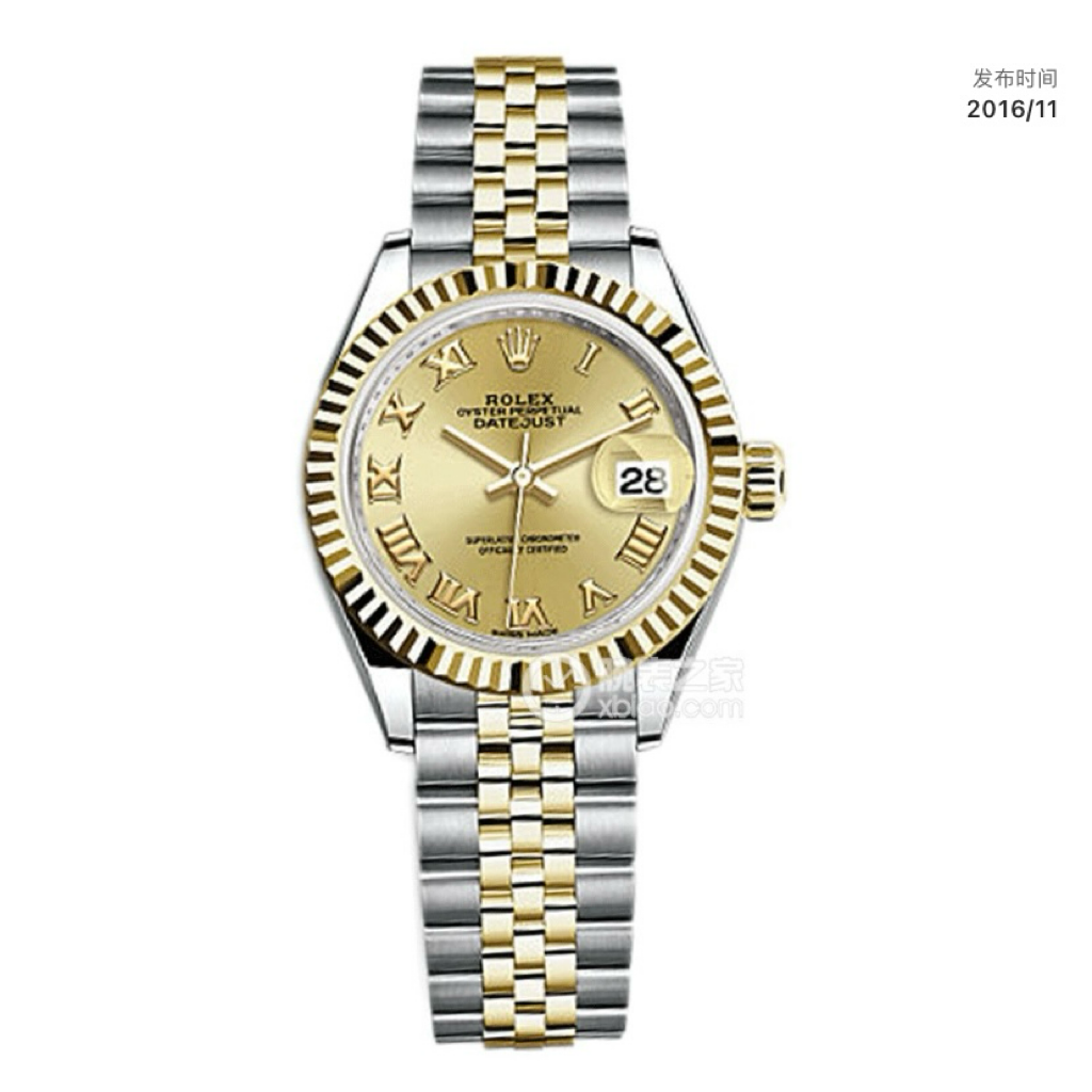未使用 Rolex/劳力士 佰盛女装日志28mm/279173/金盘罗马刻度全套