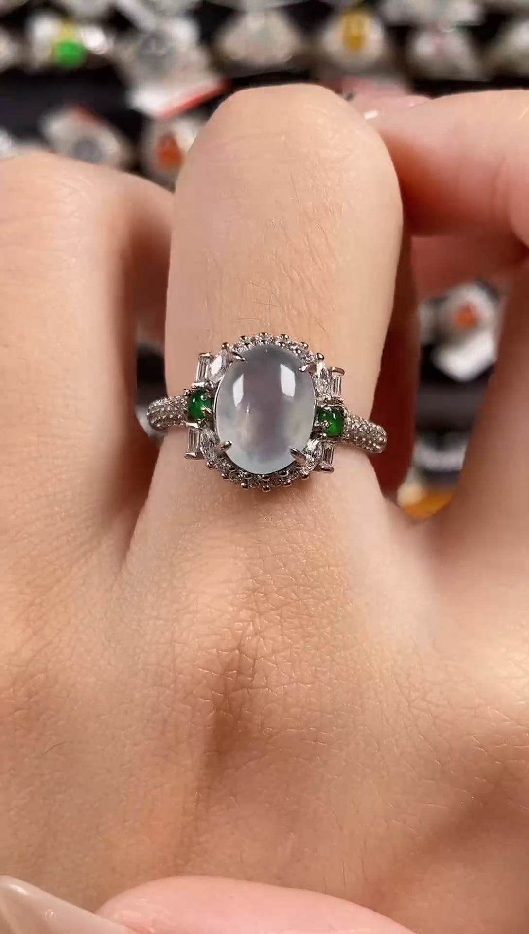 银S925镶嵌戒指翡翠天然A货翡翠23