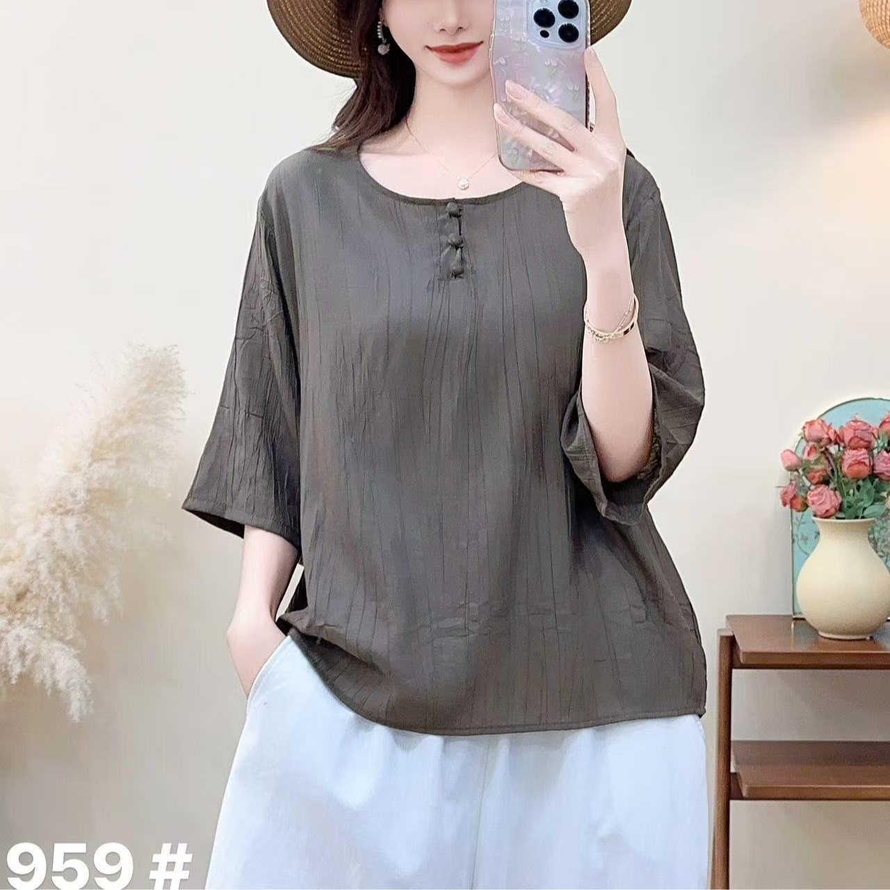 7123新款夏季优雅减龄碎花宽松显瘦T恤QZ