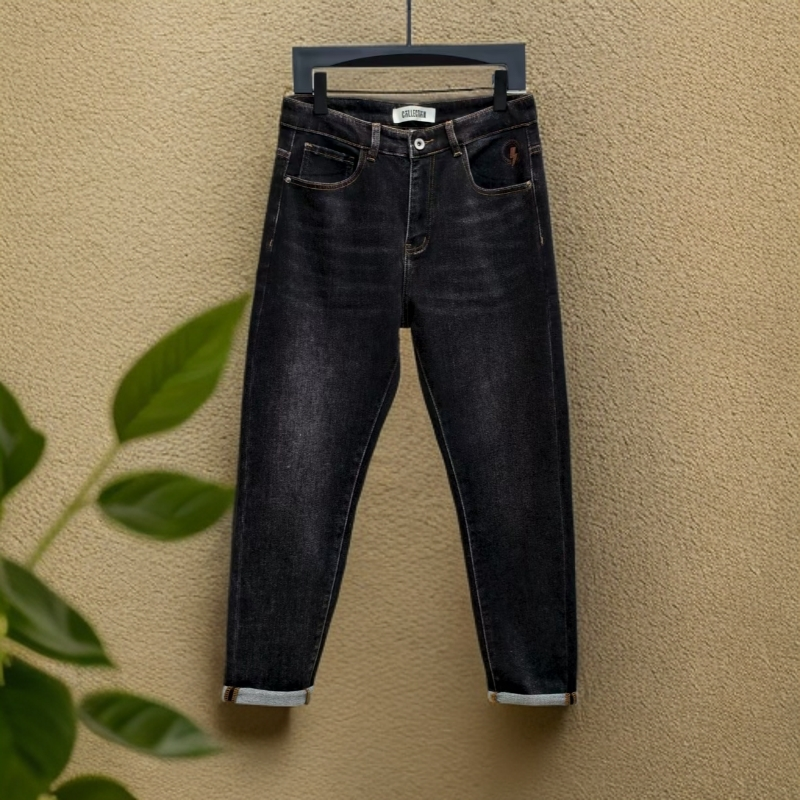 【牛仔裤33928】男士冬季高品潮牌宽松版萝卜裤黑灰色水洗牛仔裤