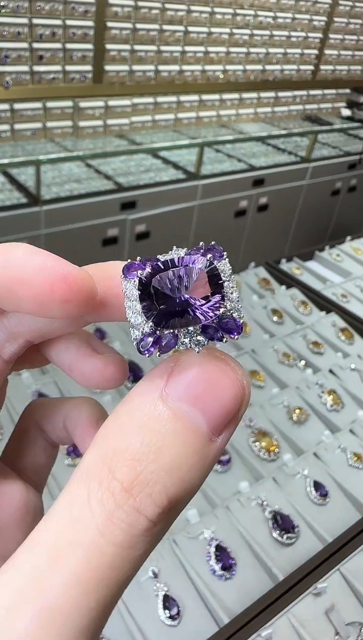 【闪购商品】紫晶戒指银S925镶嵌14*12mm