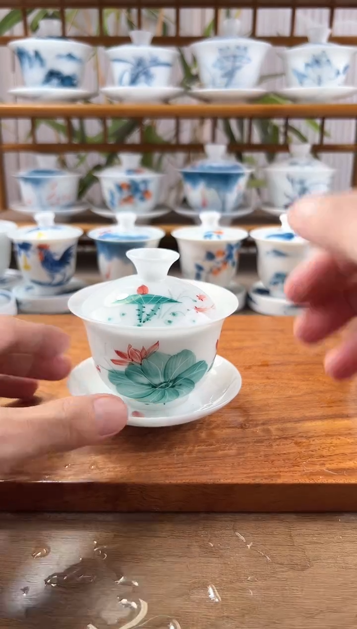 微瑕高冰绿荷130ml三才盖碗