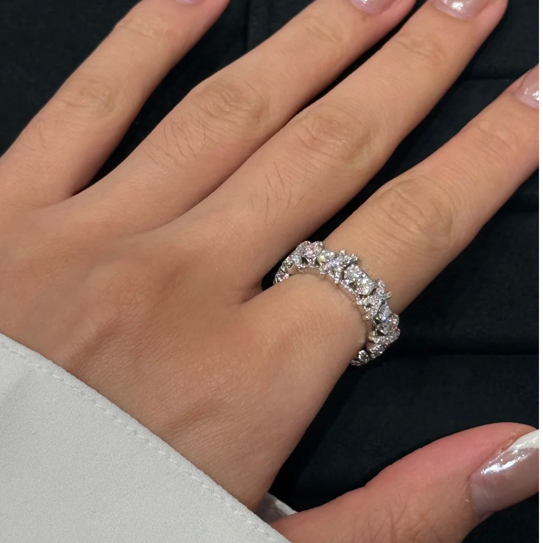 99新 Tiffany & Co./蒂芙尼 小花Jerry 十六石白金钻石戒指53码
