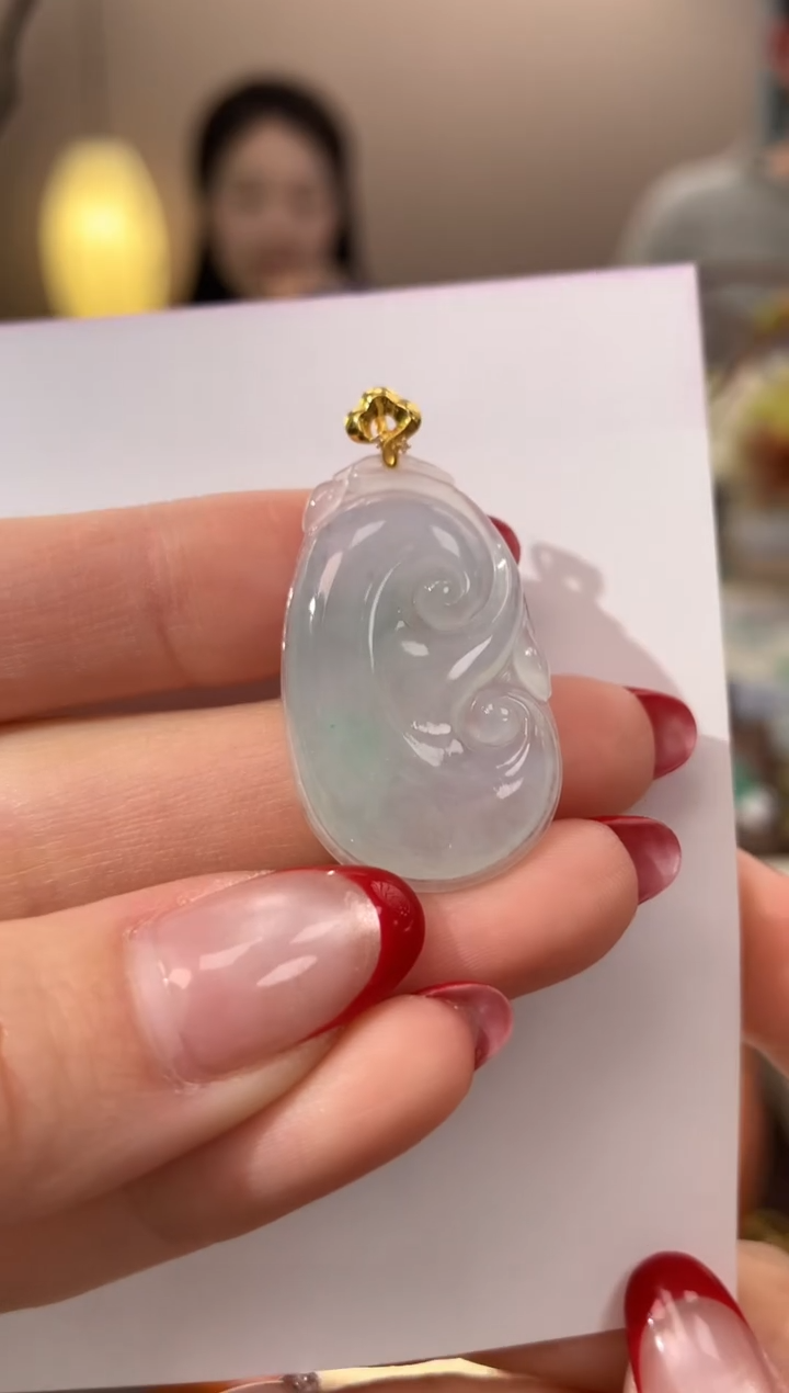 【闪购商品】翡翠颈饰18K金镶嵌天然缅甸a货翡翠