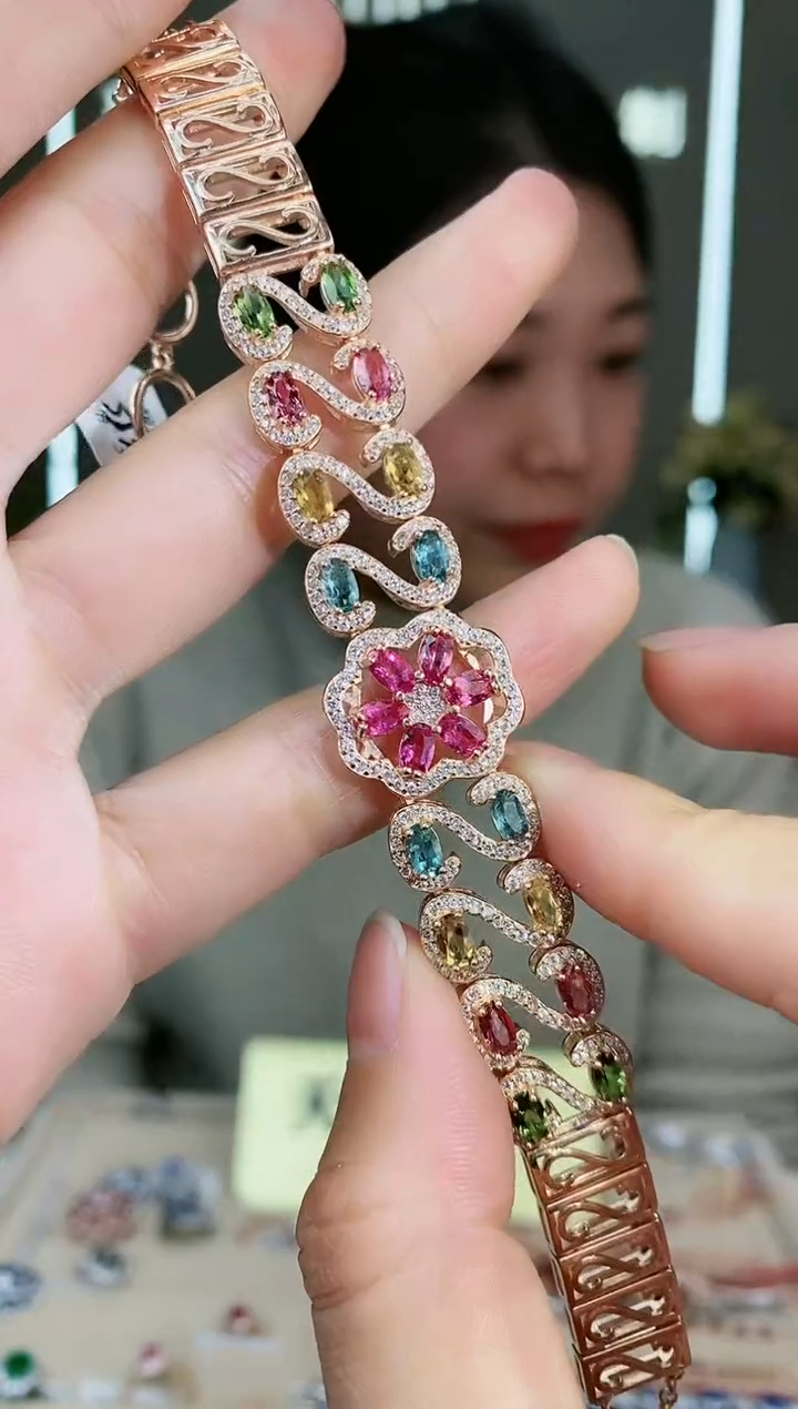 【闪购商品】碧玺手链银S925镶嵌手链