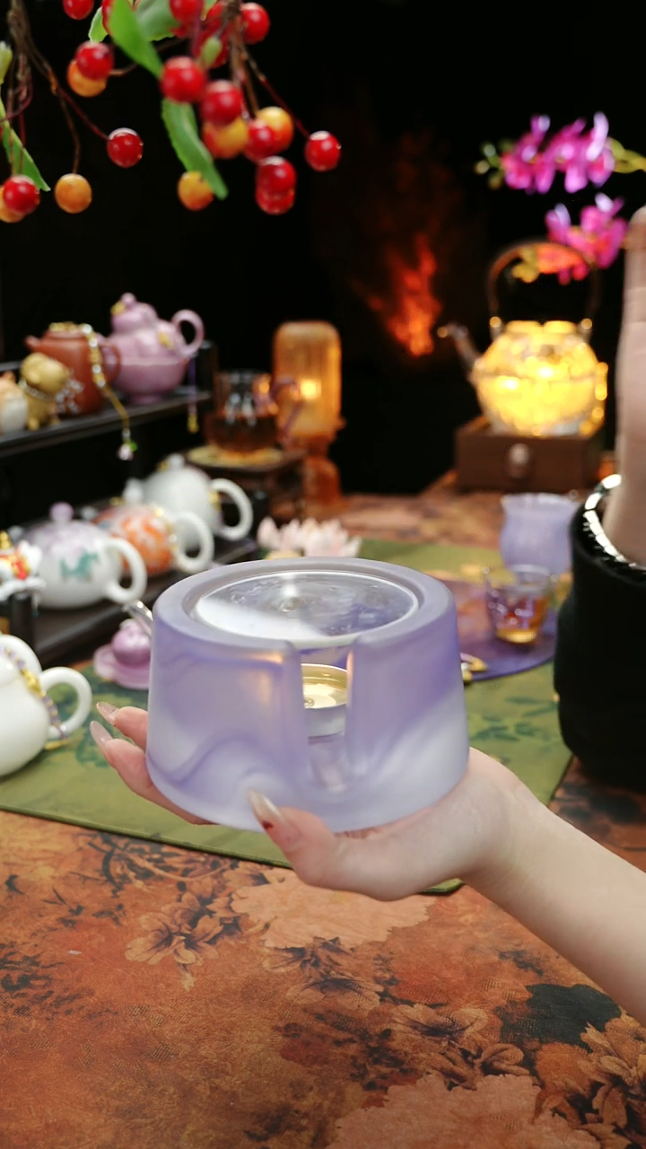 【闪购商品】紫色水晶琉璃蜡烛温茶台