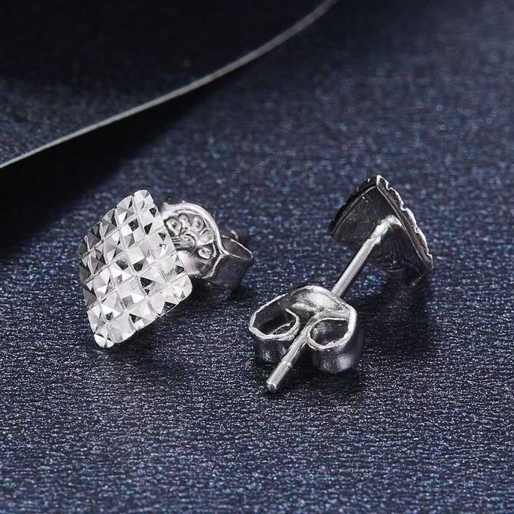 铂金PT950仿钻棱形时尚耳钉小众气质百搭精致