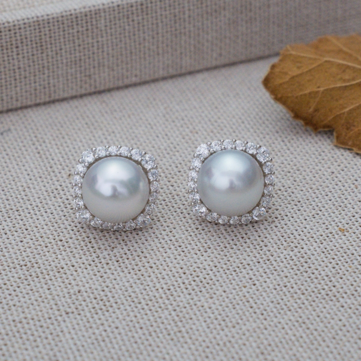 天然海水珍珠澳白 9-10mm 太阳花耳钉气质百搭时尚轻奢银耳饰