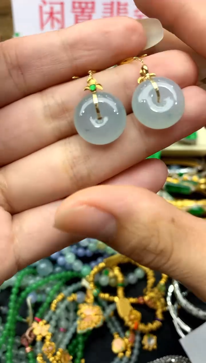 翡翠18K金镶嵌耳饰318-中国好珍宝