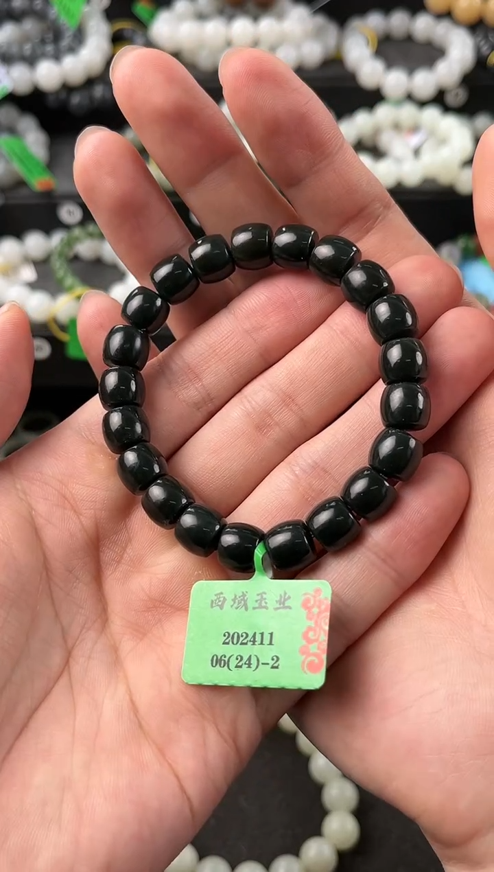 【闪购商品】和田玉手串未镶嵌和田黑青直切手串卡10mm微色差