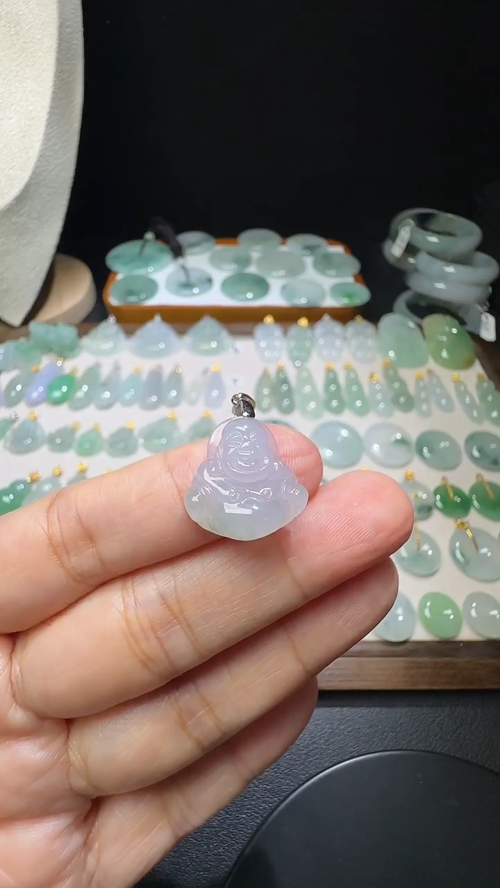 吊坠(不含链)银S925镶嵌翡翠小佛公