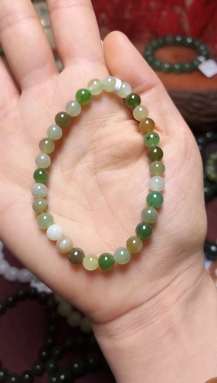 未镶嵌手链和田玉6mm楼兰三色