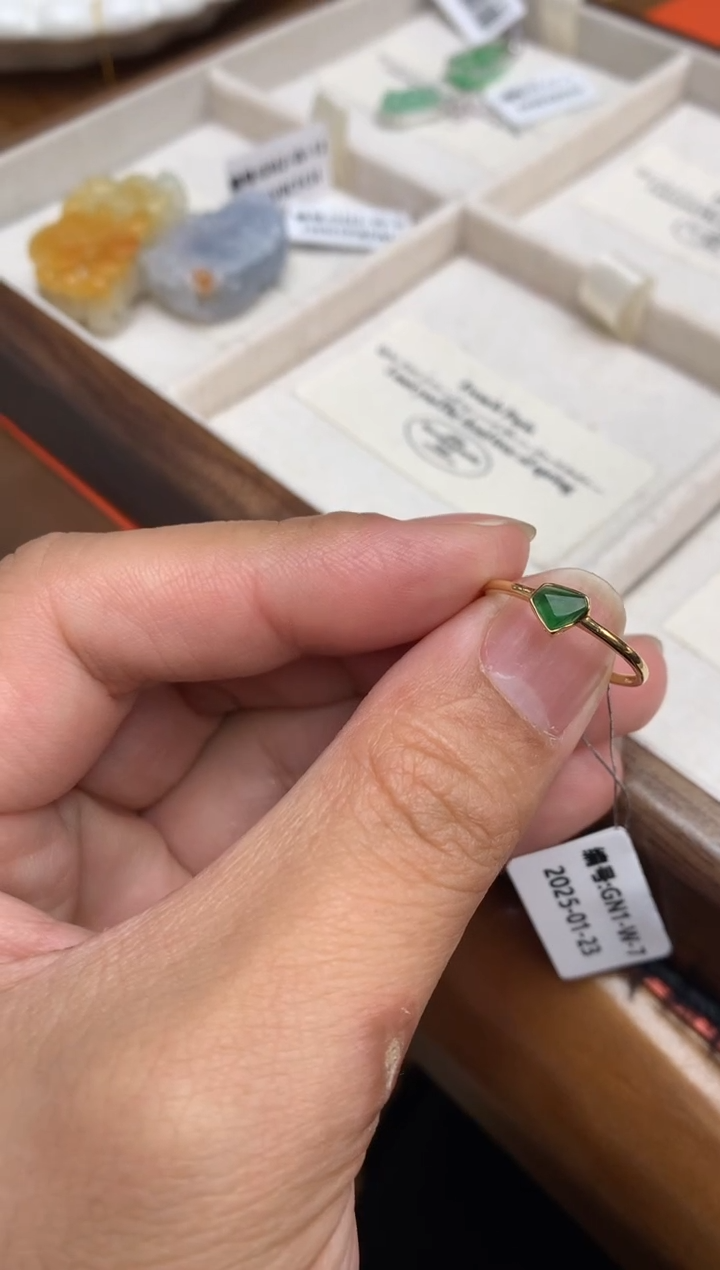 【闪购商品】翡翠戒指18K金镶嵌戒指#14圈上下两个圈口免费改