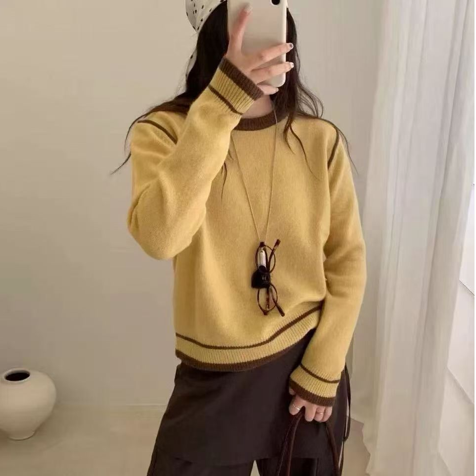 【6293】大漫甄选撞色圆领长袖针织衫J1722