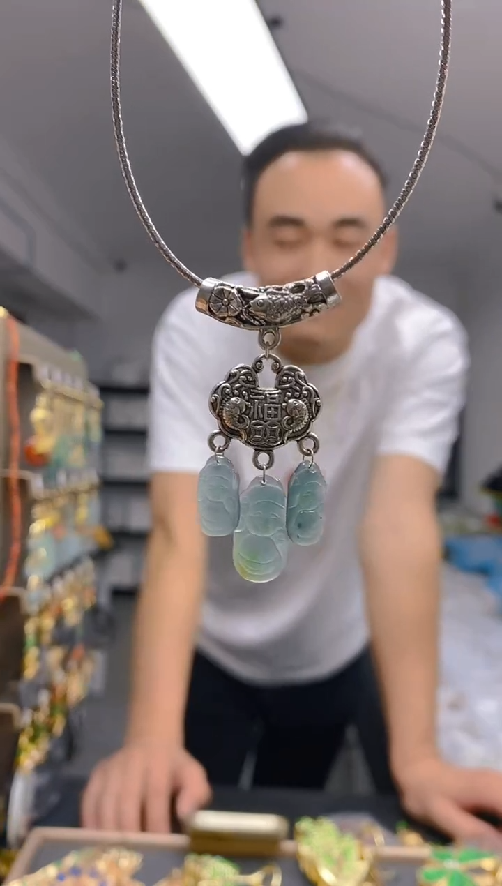 【闪购商品】翡翠耳饰银S925镶嵌0176翡翠锁骨链