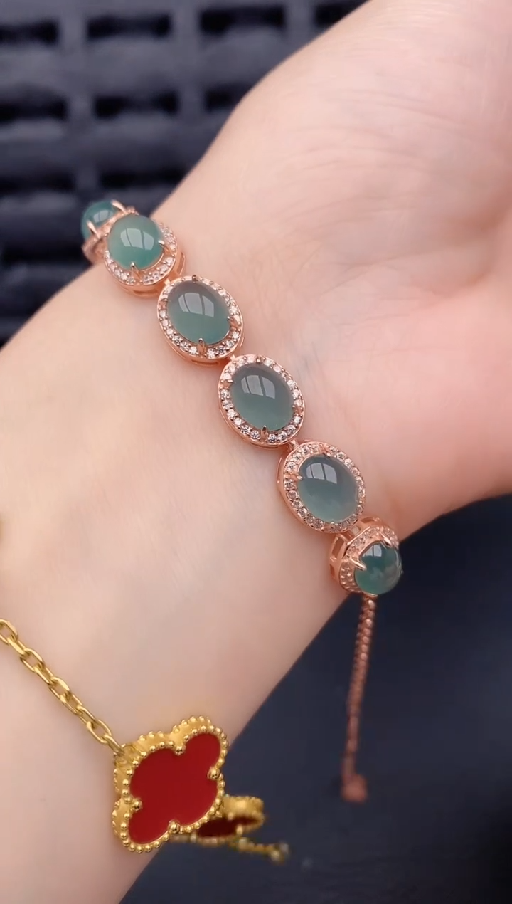 银S925镶嵌手链翡翠天然a货翡翠459