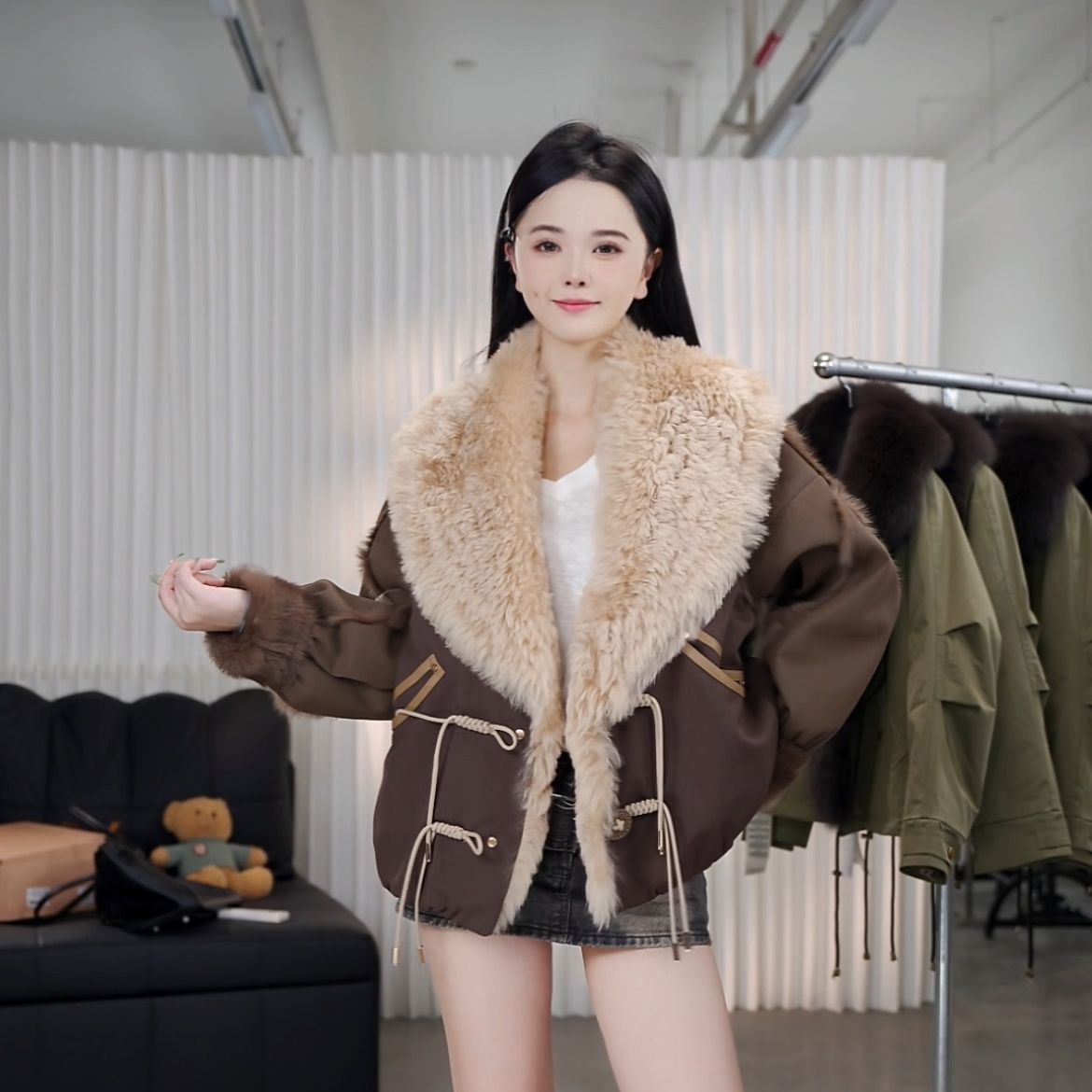 宽松羊毛领外套气质显瘦时尚鹅绒服上衣