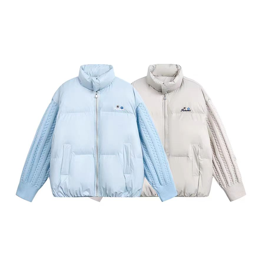 【现货】冬季美式针织拼接假两件立领棉服宽松保暖面包服棉衣6431