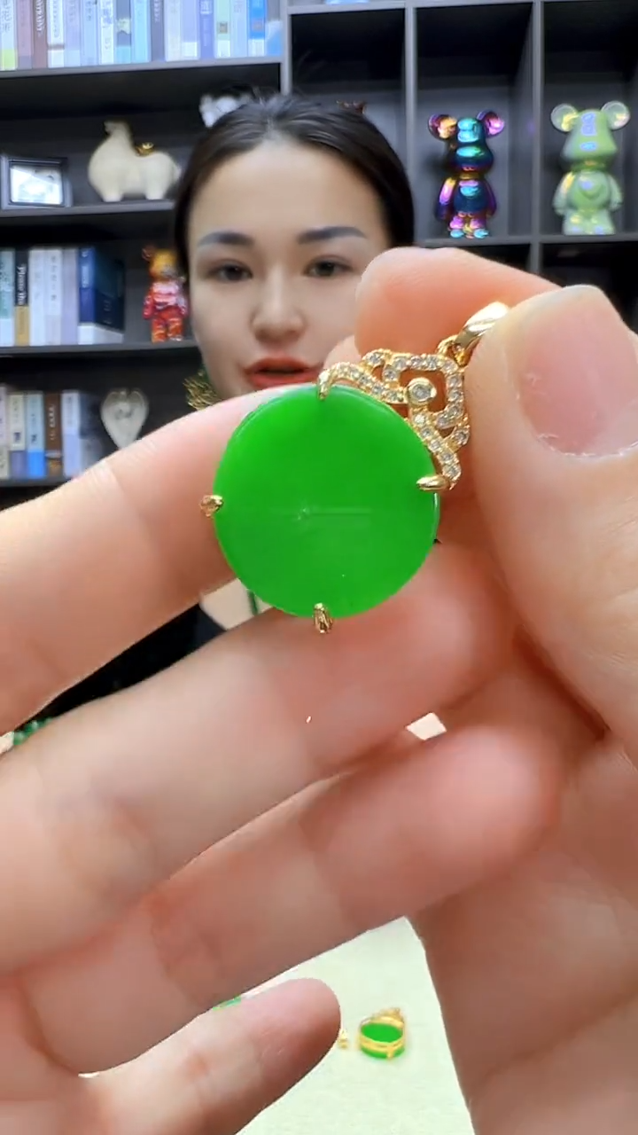翡翠14K金镶嵌颈饰沉白diy劲饰