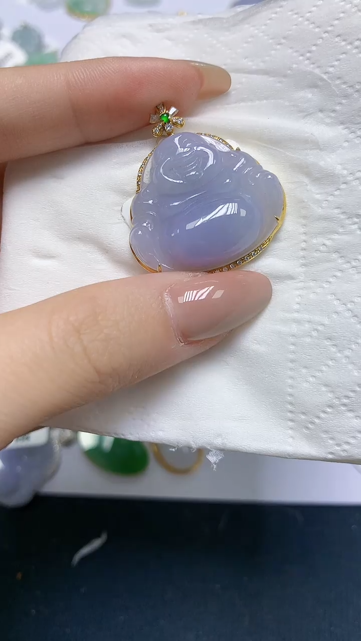 翡翠18K金镶嵌颈饰天然缅甸A货翡翠
