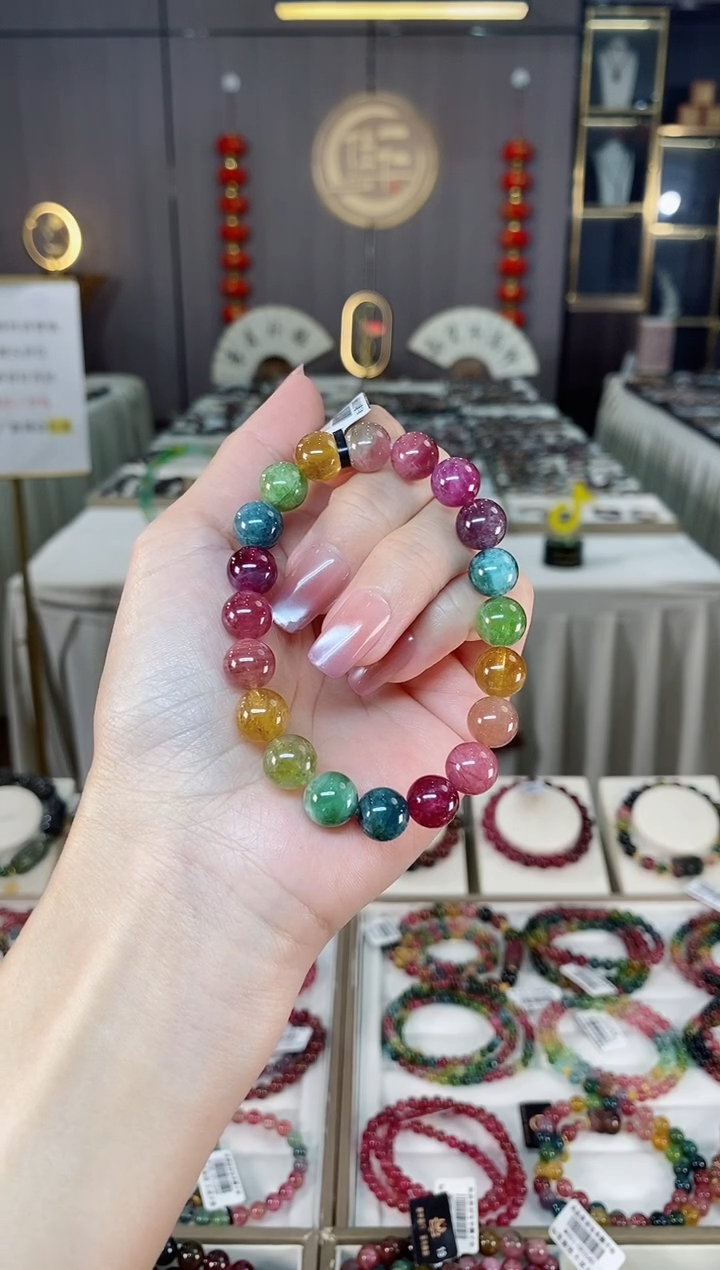 未镶嵌老矿彩虹碧玺单圈手串9mm+碧玺hon多样性发货一条