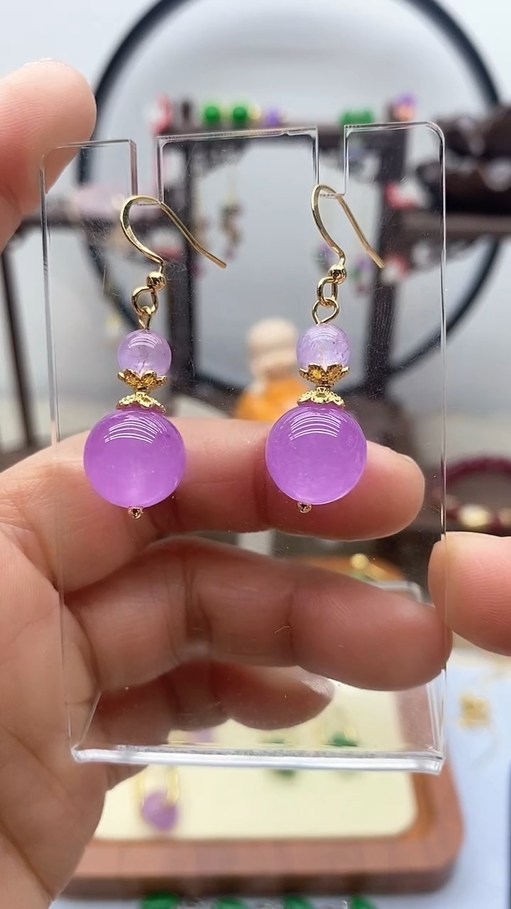 【闪购商品】翡翠耳饰银S925镀金镶嵌105