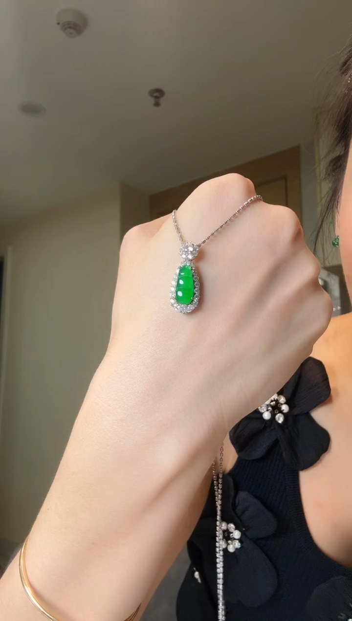 翡翠银S925镶嵌吊坠(不含链)天然翡翠吊坠