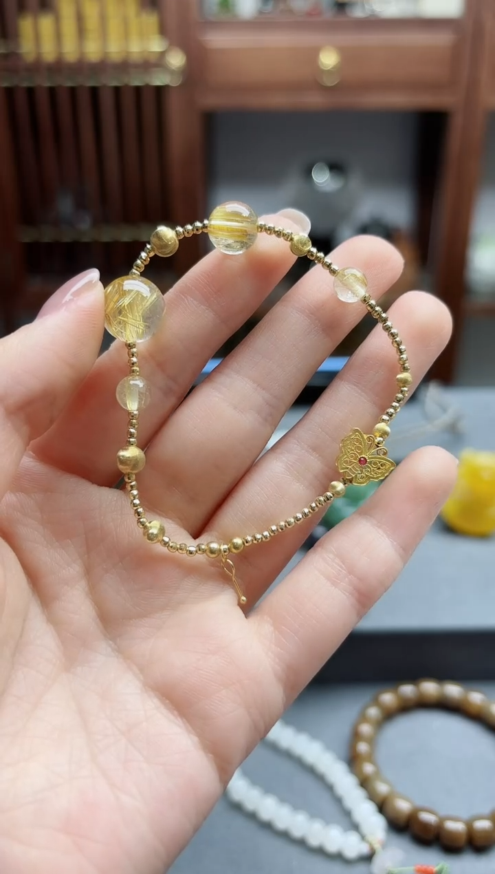 【闪购商品】水晶手串18K金镶嵌18k金水晶多宝手串ZX