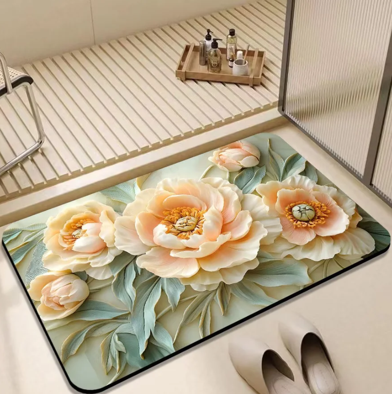 新款花卉硅藻泥地垫卫生间吸水防滑耐脏浴室门口脚垫