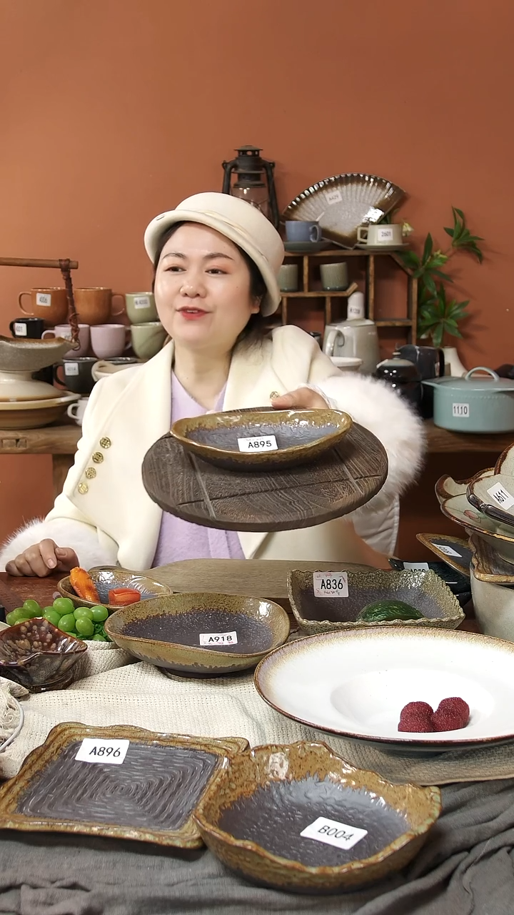 陶瓷A895 一只船型元宝碗粗陶复古深盘19*10*4.5微瑕