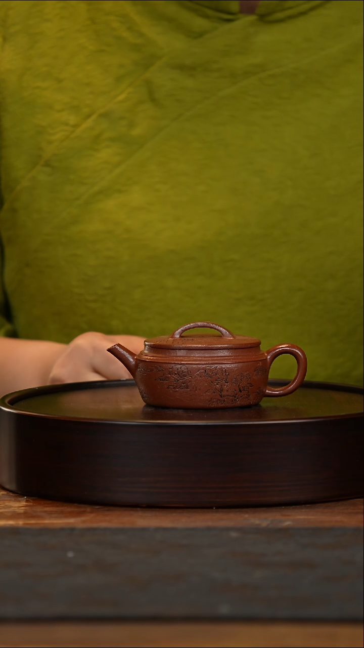 茶壶紫砂扁汉瓦壶120cc   