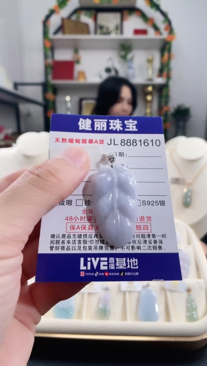 颈饰18K金镶嵌翡翠天然缅甸翡翠 金枝玉叶(一物一证)+银链