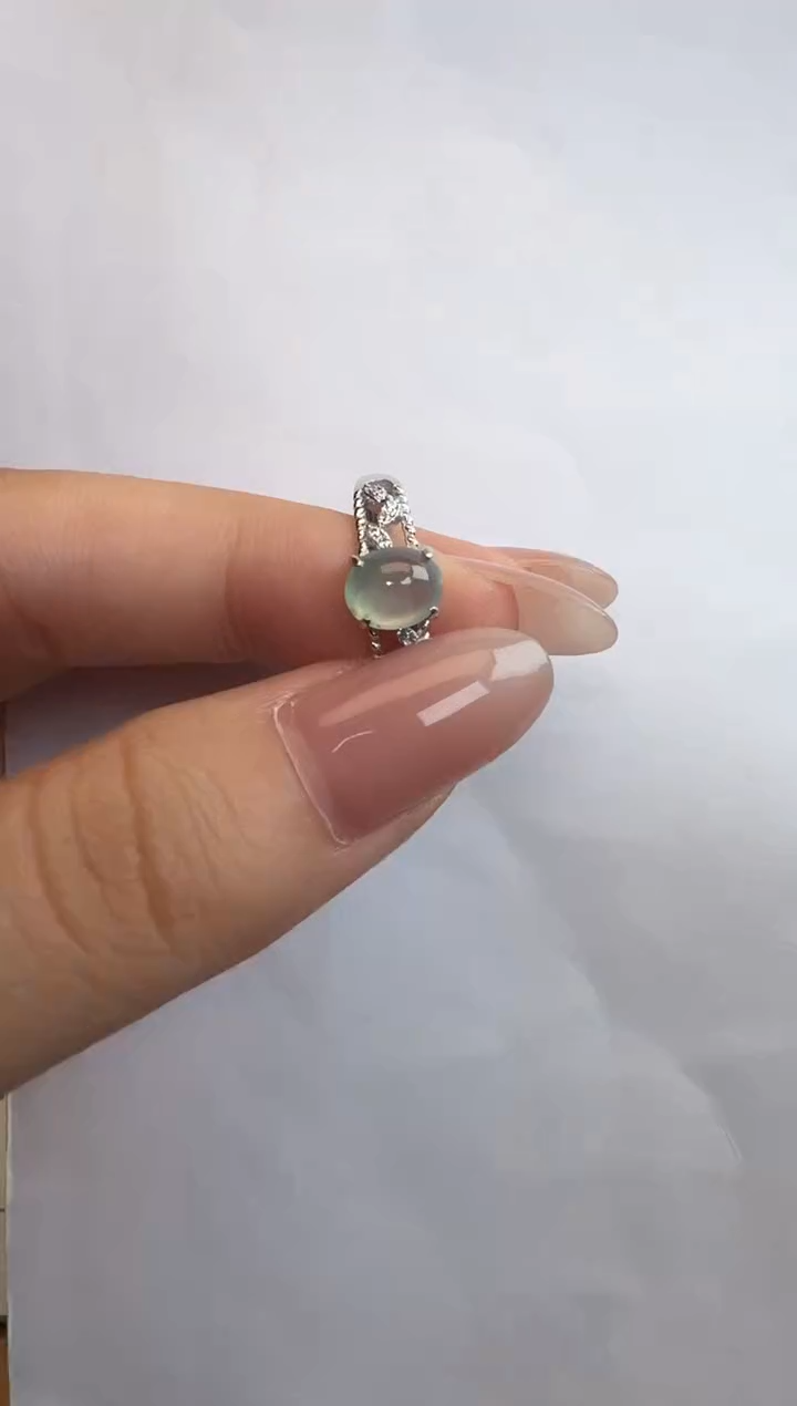 银S925镶嵌戒指翡翠通体925银镶缅甸A货翡翠戒指160