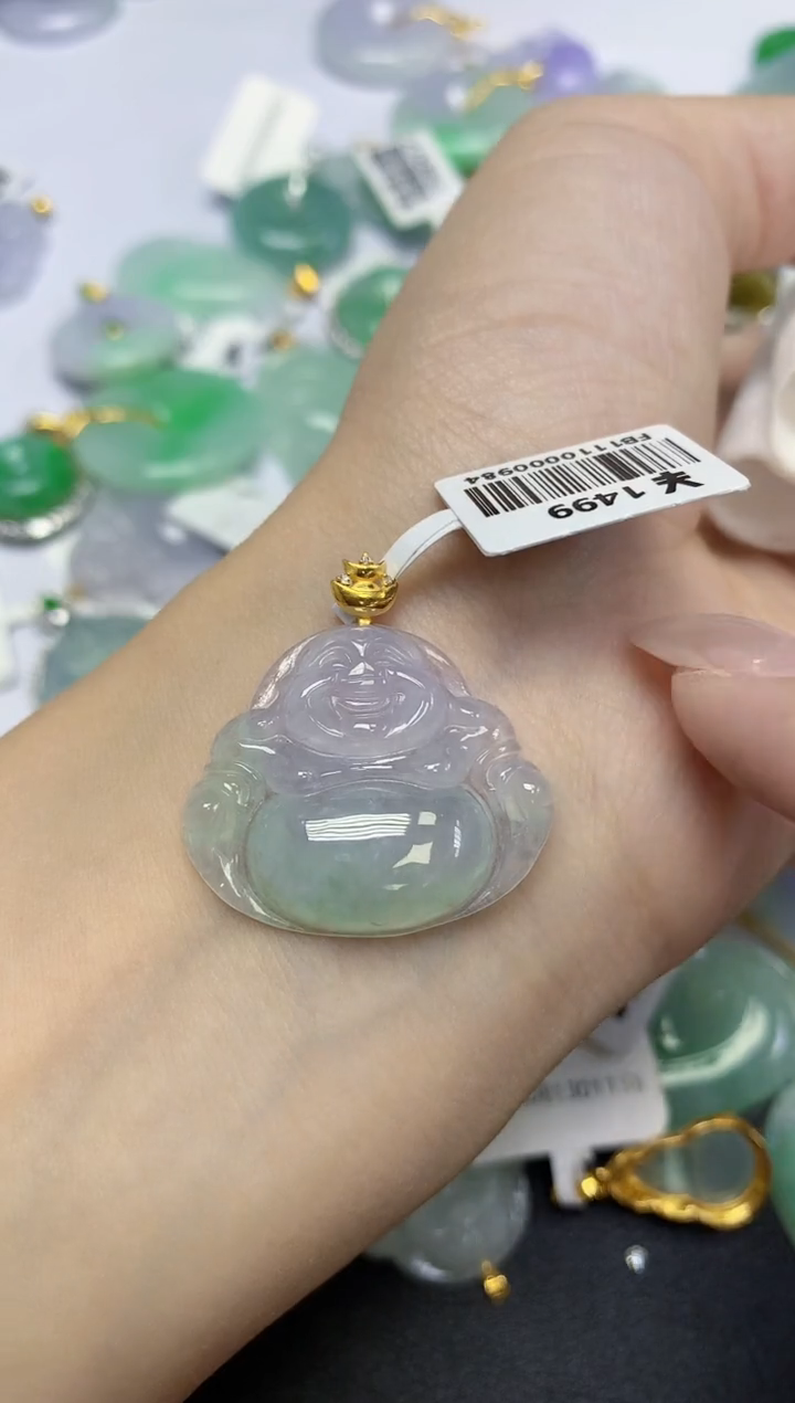 颈饰18K金镶嵌翡翠天然缅甸翡翠A货百元以上9元证书费自理