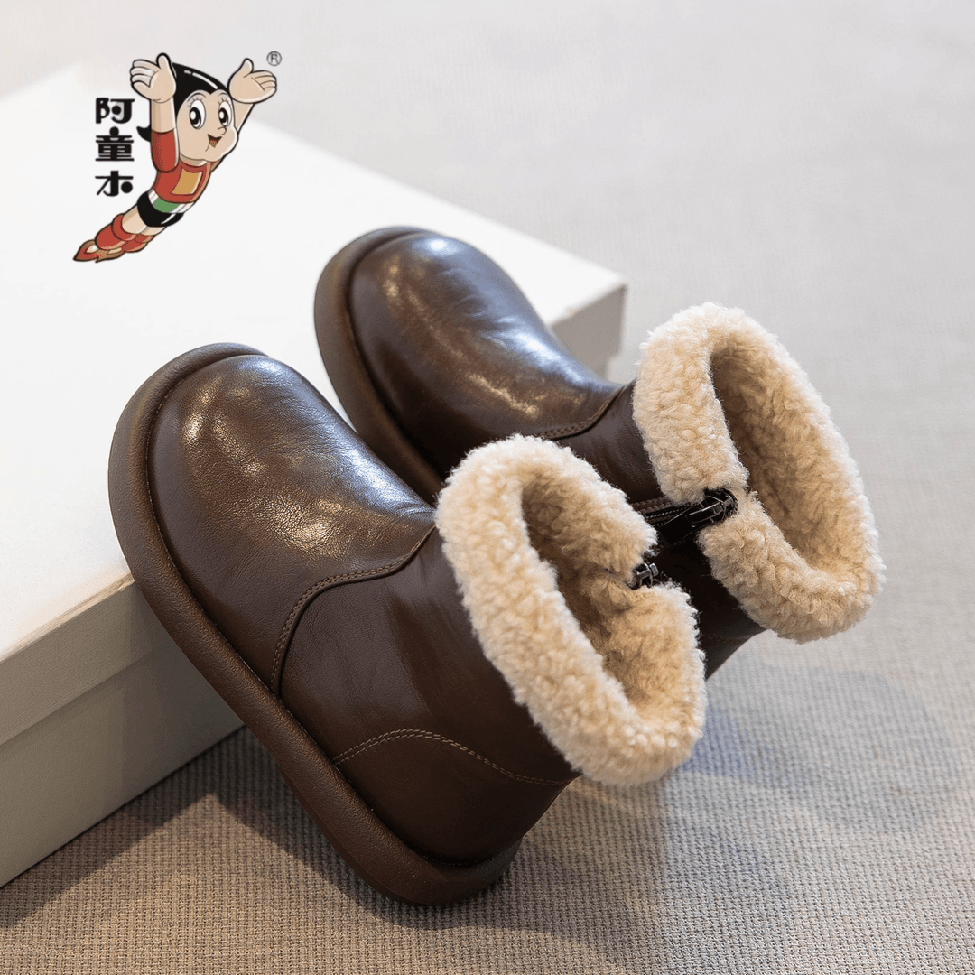 阿童木女童雪地靴2025冬季新款儿童加绒短靴加厚棉鞋保暖马丁靴子