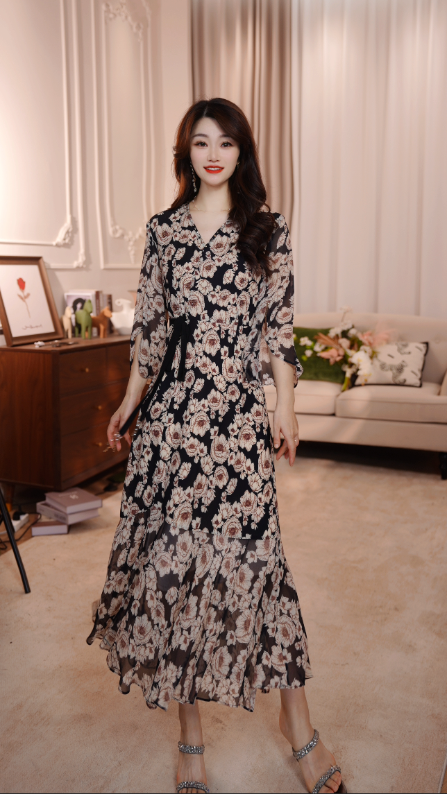 【梦笔生花】25年女人味优雅气质收腰高端长裙连衣裙