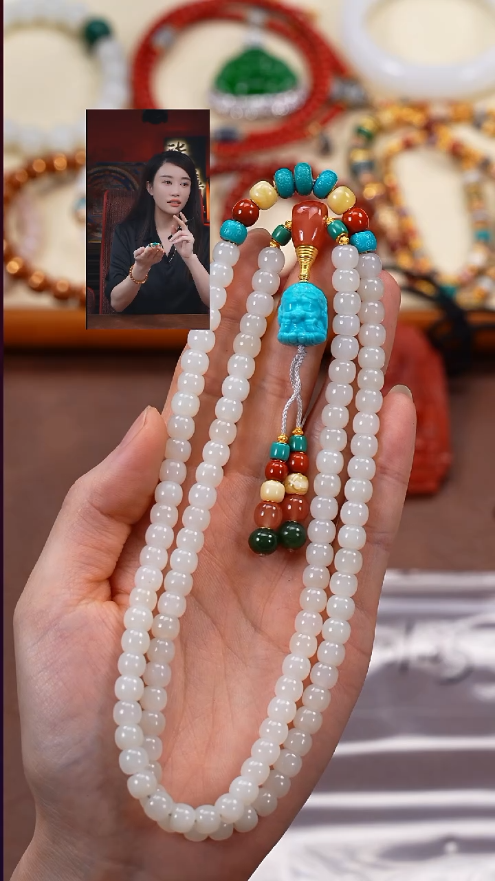 18K金镶嵌手串和田玉稳*柒禧文玩回血好物