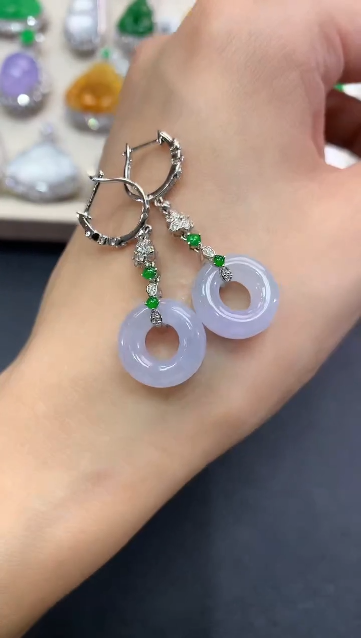 【闪购商品】翡翠耳饰18K金镶嵌q32紫货有色差