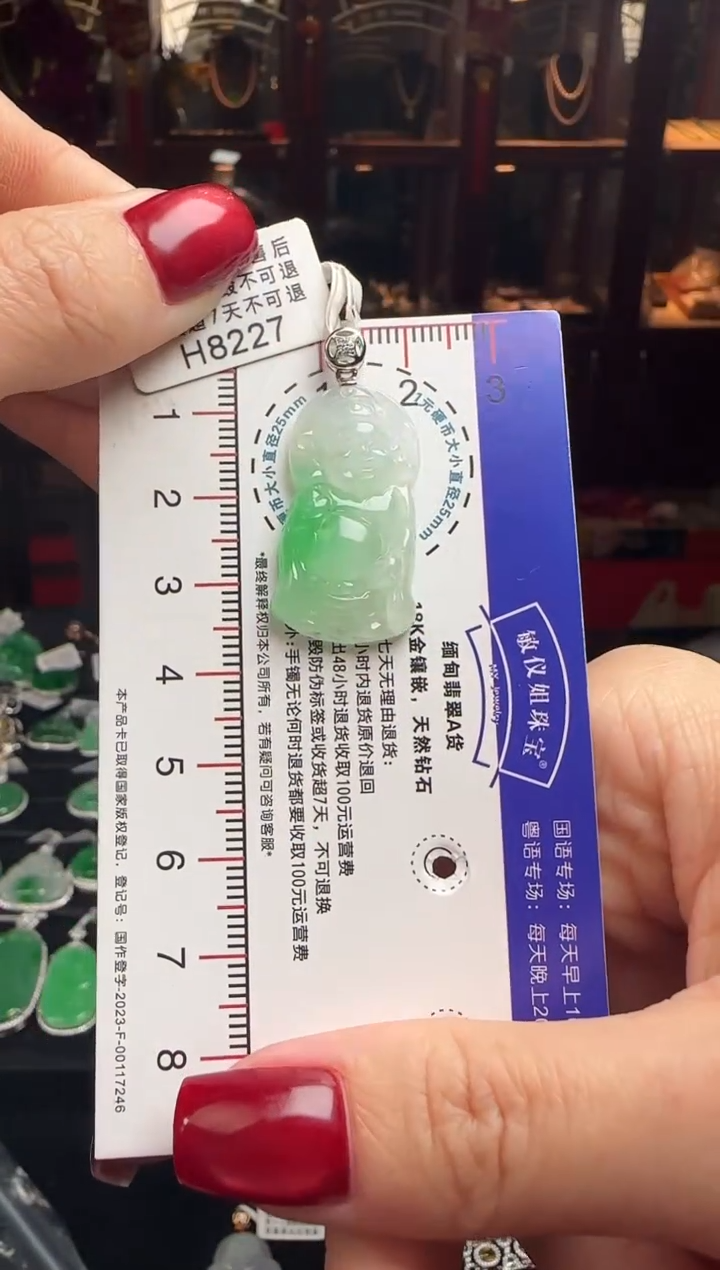 【闪购商品】翡翠颈饰18K金镶嵌H8227冰绿财神