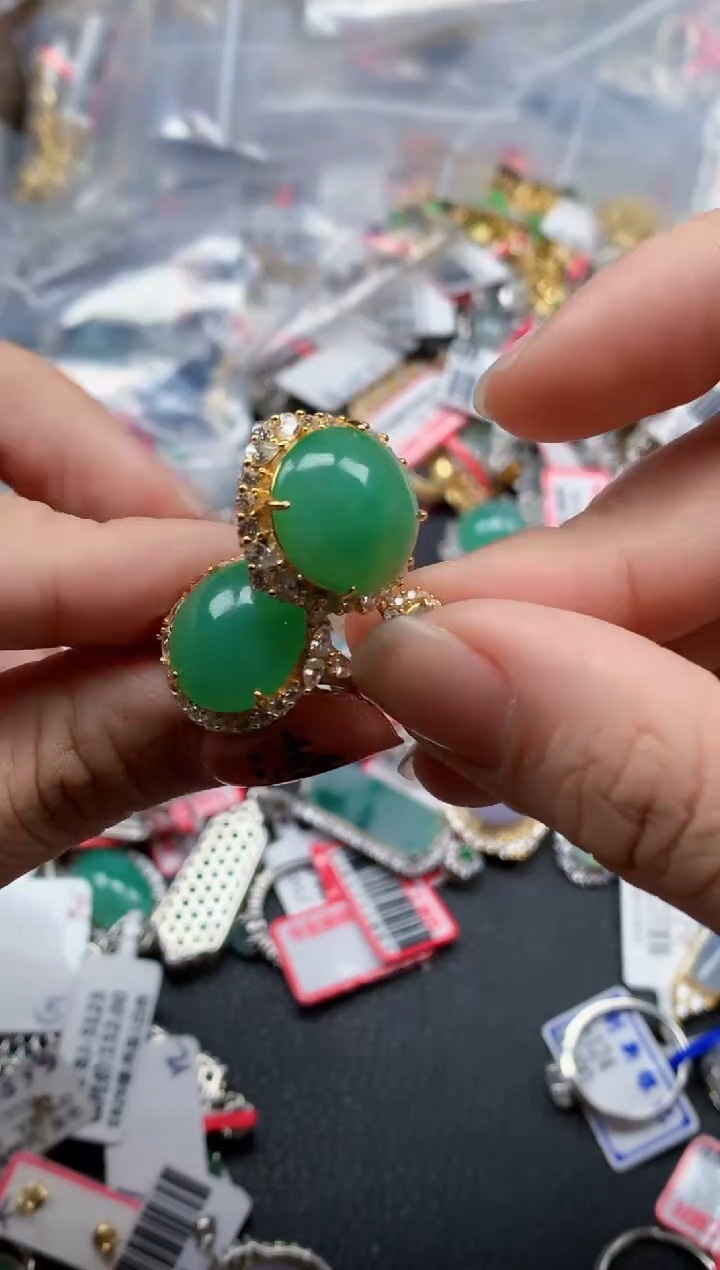 银S925镶嵌戒指翡翠天然A货缅甸翡翠