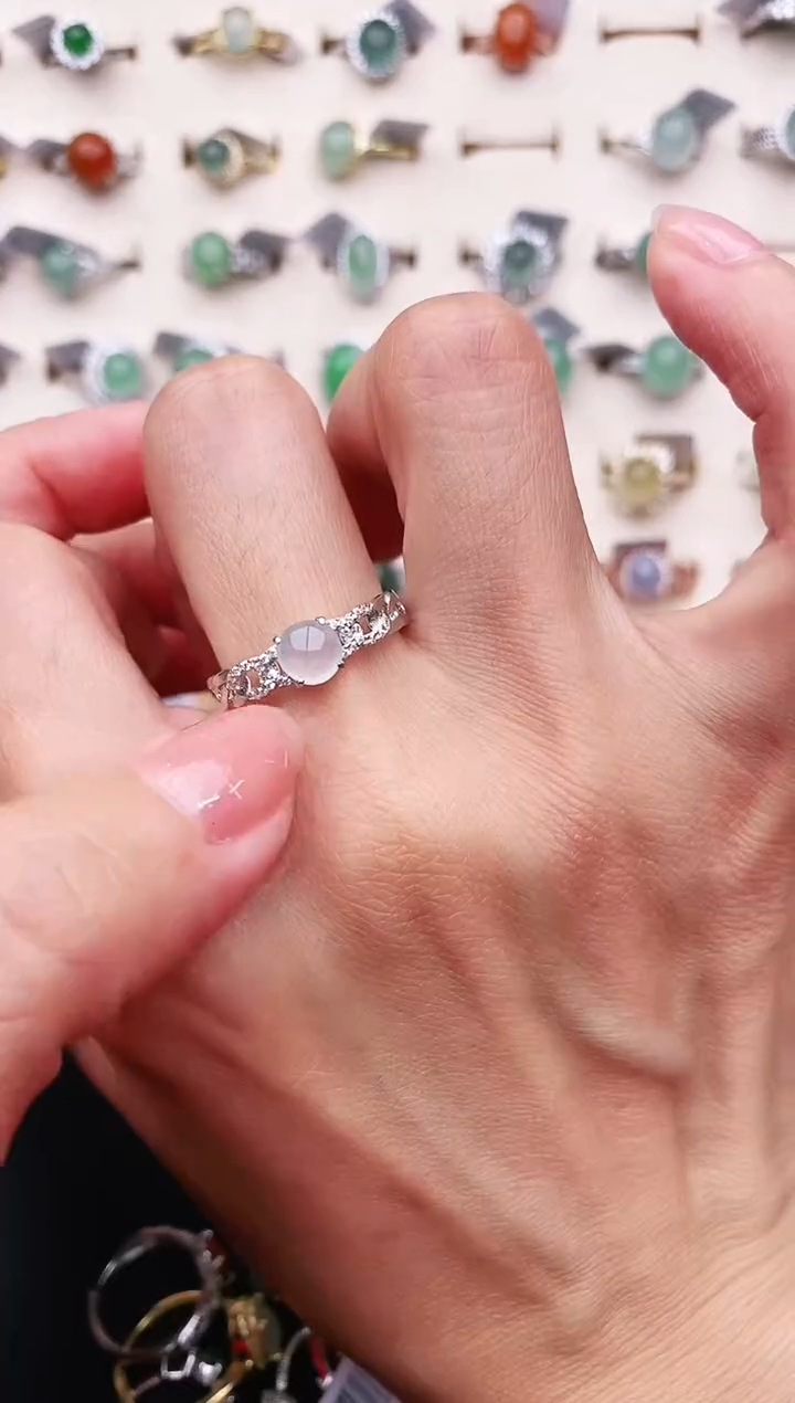 【闪购商品】翡翠戒指银S925镶嵌天然缅甸A货翡翠444   6-2