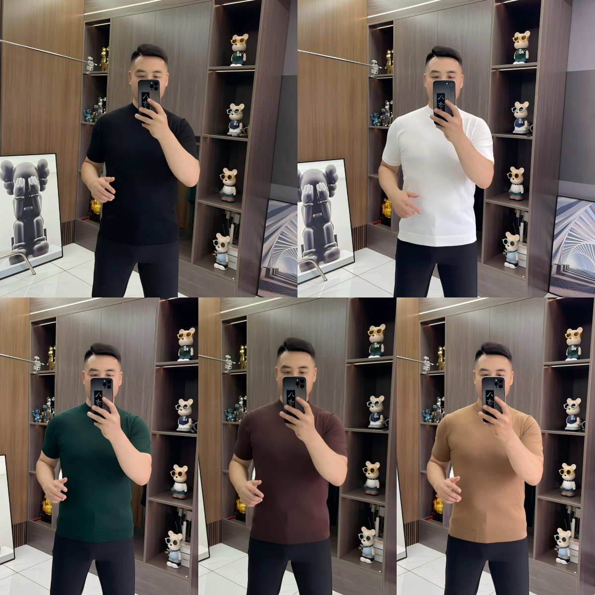 F06圆领短袖男士秋季时尚休闲百搭弹力修身简约潮流纯色半袖圆领