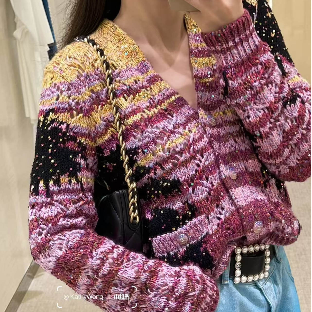 99新 Chanel/香奈儿 24C落日椰林重工亮片开衫36码 