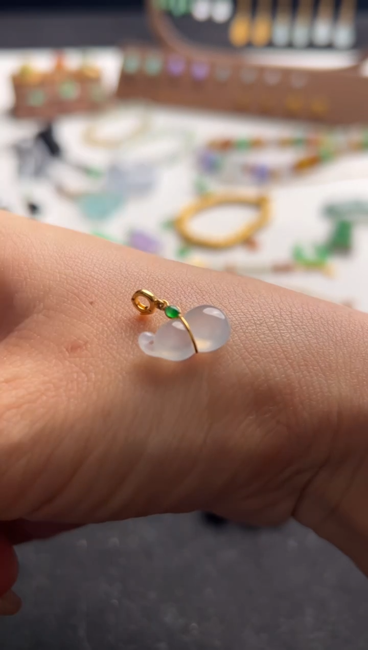 【闪购商品】定制翡翠18K金镶嵌白冰葫芦提溜1980+198-sq068