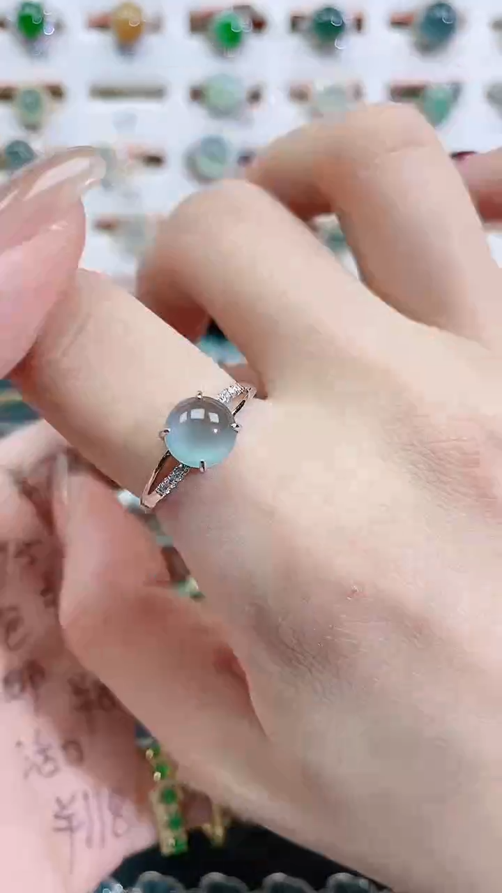 银S925镶嵌戒指翡翠 天然翡翠