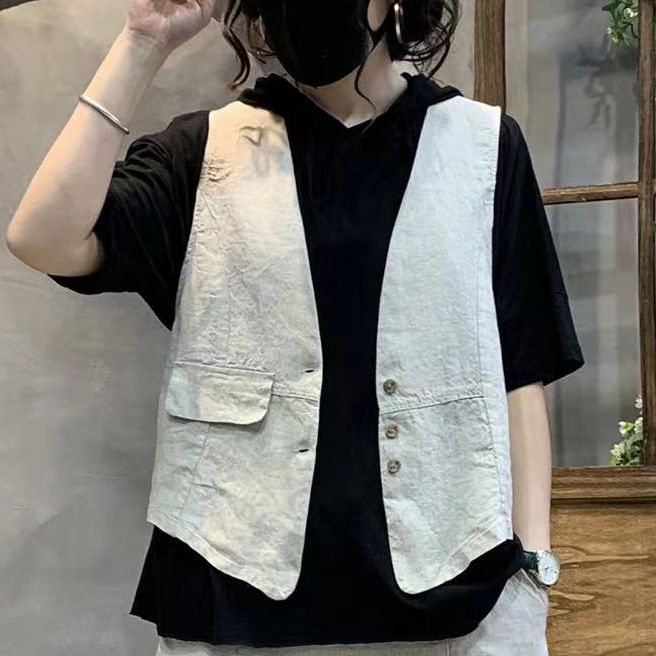 2025新款春夏文艺简约亚麻马甲女休闲内搭外穿小马夹外套薄款