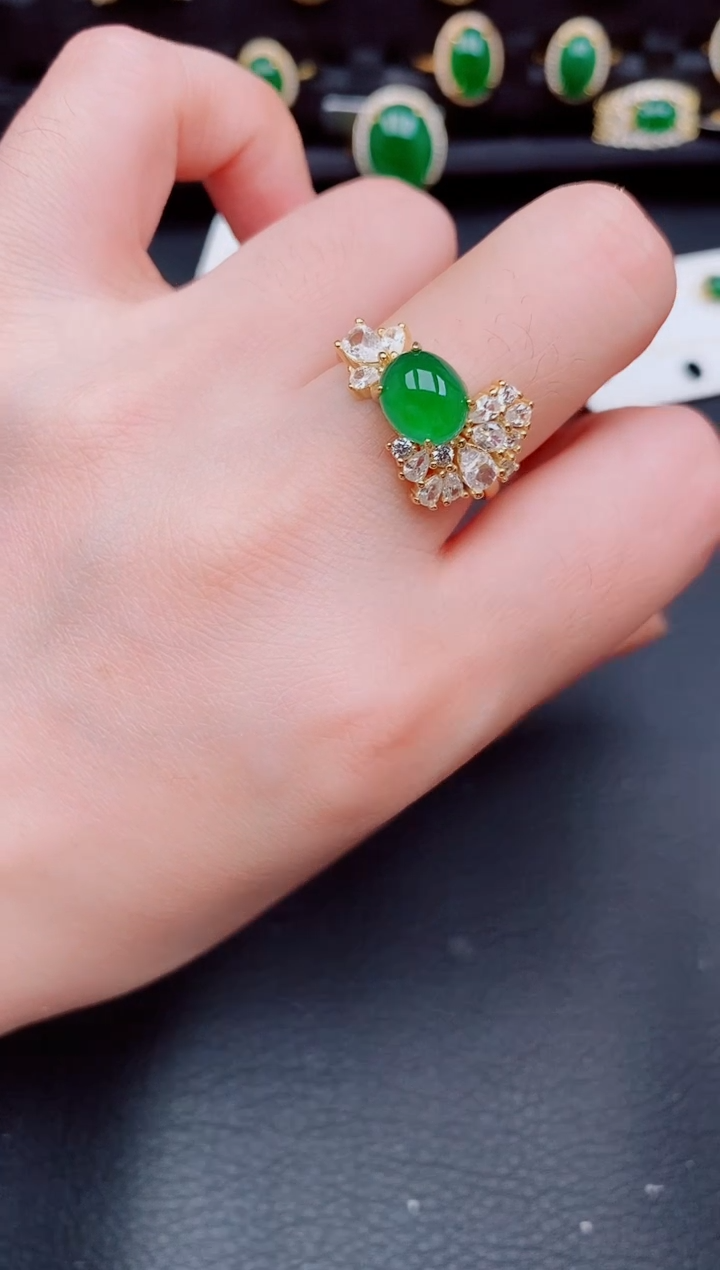 【闪购商品】翡翠戒指银S925镶嵌天然a货翡翠229