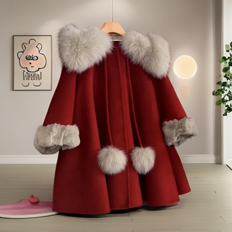 童装女童冬季呢子大衣儿童宝宝秋冬洋气小女孩披风斗篷外套6Y258