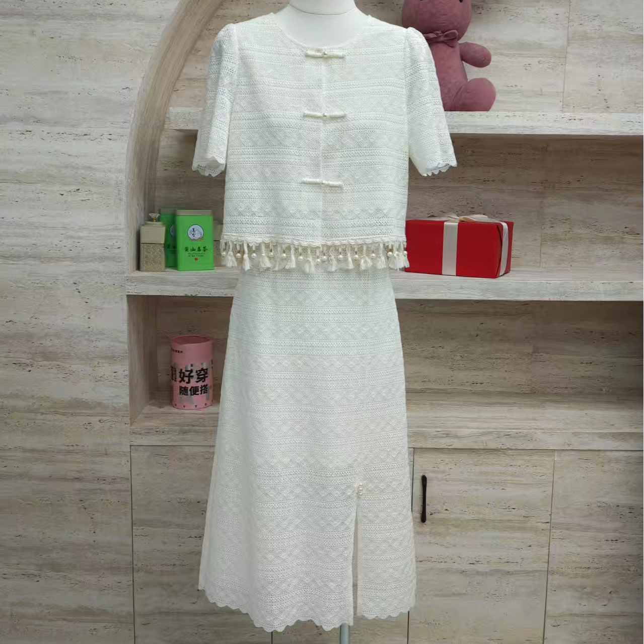 时尚套装上衣气质套装休闲风复古白色连衣裙夏季中国风服装中式